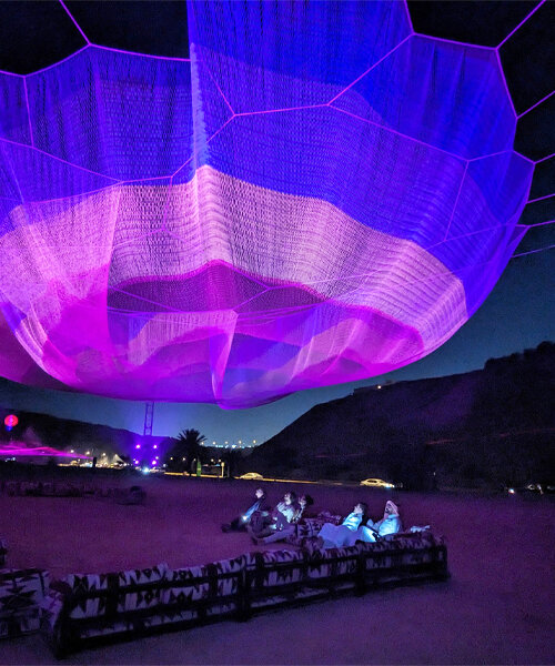 janet echelman's braided earthtime sculpture in riyadh is a visual echo of tsunami ripples